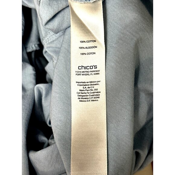 Chicos Light Blue Green Sequin Striped Long Sleeve Top Blouse Size 3 - Picture 7 of 12